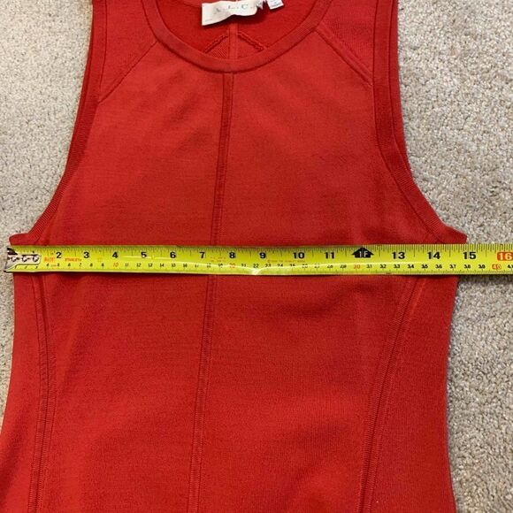 𝅺ALC Blood orange Sleeveless stretchy fit and flare bandage mini dress Sz L - Picture 7 of 11